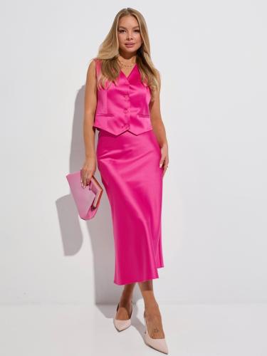 Атласный костюм с юбкой-миди